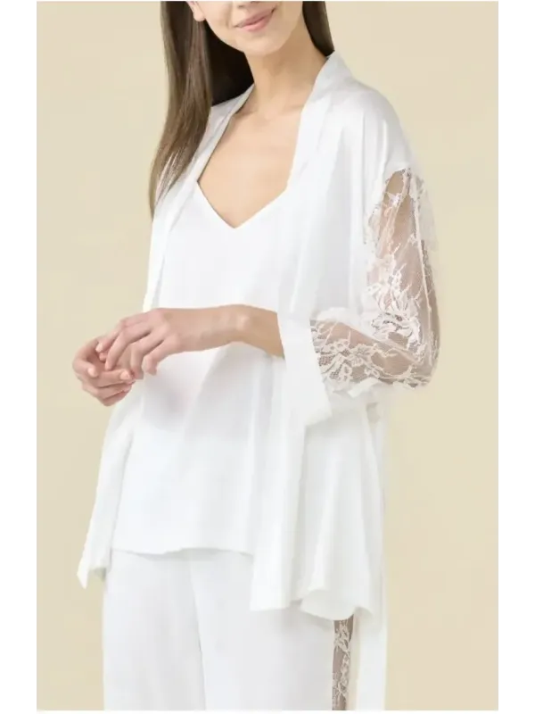 Acquista ora TOP + PANTALONE + KIMONO RASO DONNA NOI DI NOTTE Bride su nonsolointimo1994.com