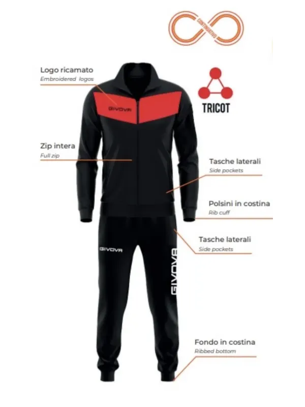 TUTA UOMO DONNA UNISEX FULL ZIP TRIACETATO GIVOVA visa