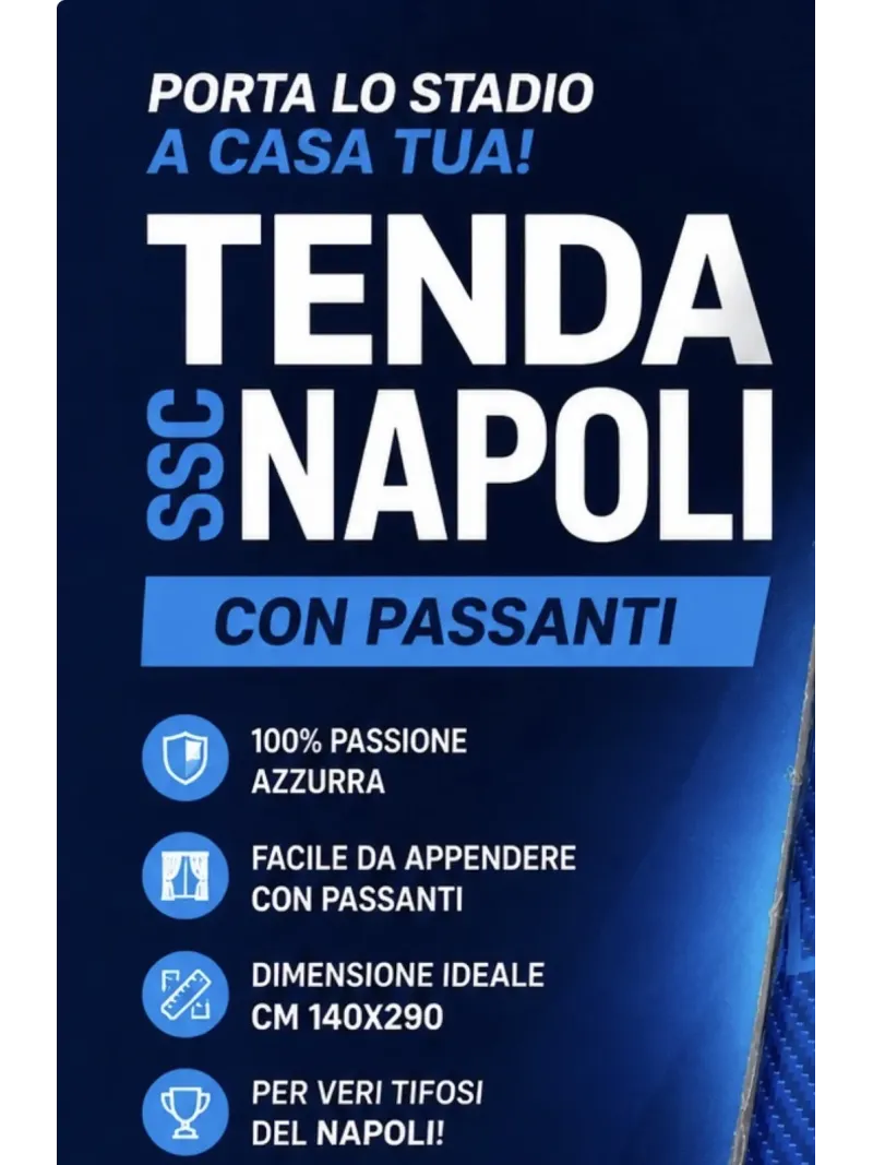 Acquista ora TENDA CALATA CON PASSANTI CARILLO SSC NAPOLI 140x290cm ID1918 su nonsolointimo1994.com