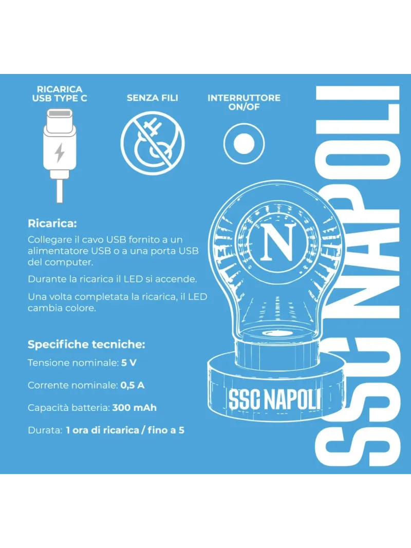 Acquista ora LAMPADA LED DA NOTTE PERSONALIZZABILE IN VARI COLORI DI LUCE CON LOGO GIEMME SSC NAPOLI OFFICIAL NL002NP su nonsolo