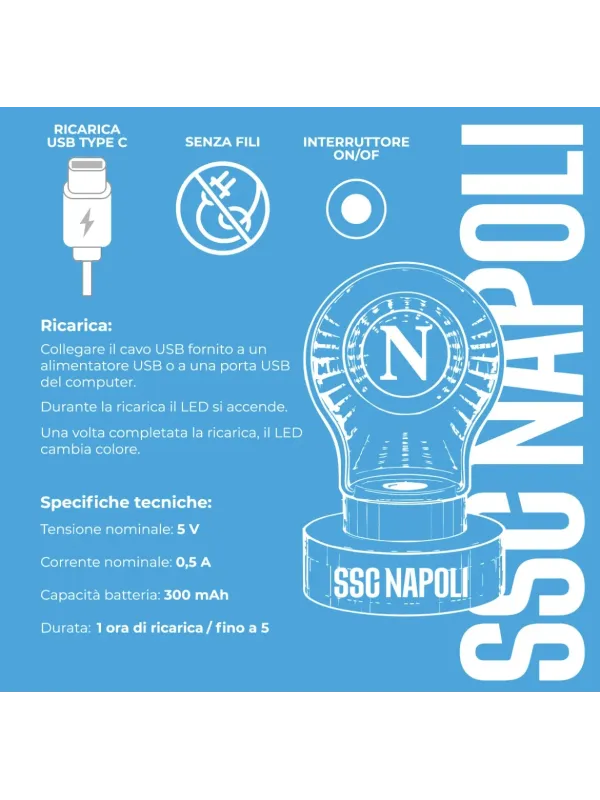 Acquista ora LAMPADA LED DA NOTTE PERSONALIZZABILE IN VARI COLORI DI LUCE CON LOGO GIEMME SSC NAPOLI OFFICIAL NL002NP su nonsolo