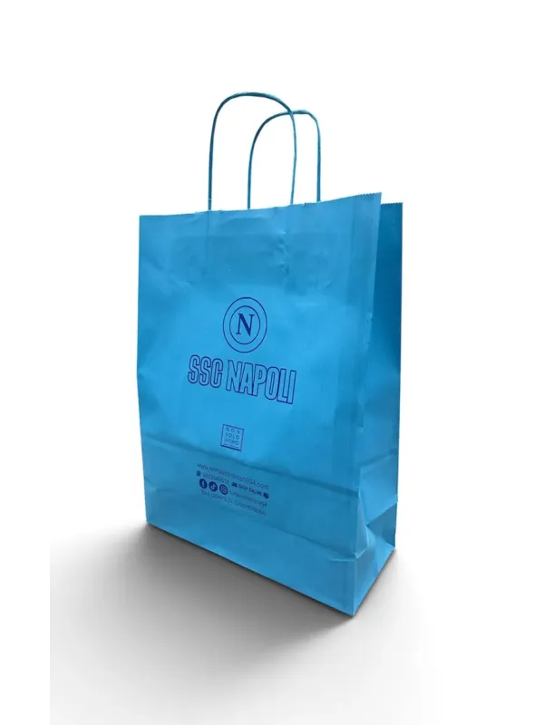 SHOPPER BAG BUSTA DI CARTA REGALO COLORE AZZURRO CON MANICO SSC NAPOLI