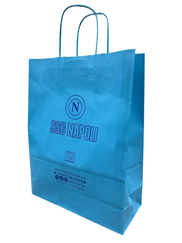 SHOPPER BAG BUSTA DI CARTA REGALO COLORE AZZURRO CON MANICO SSC NAPOLI