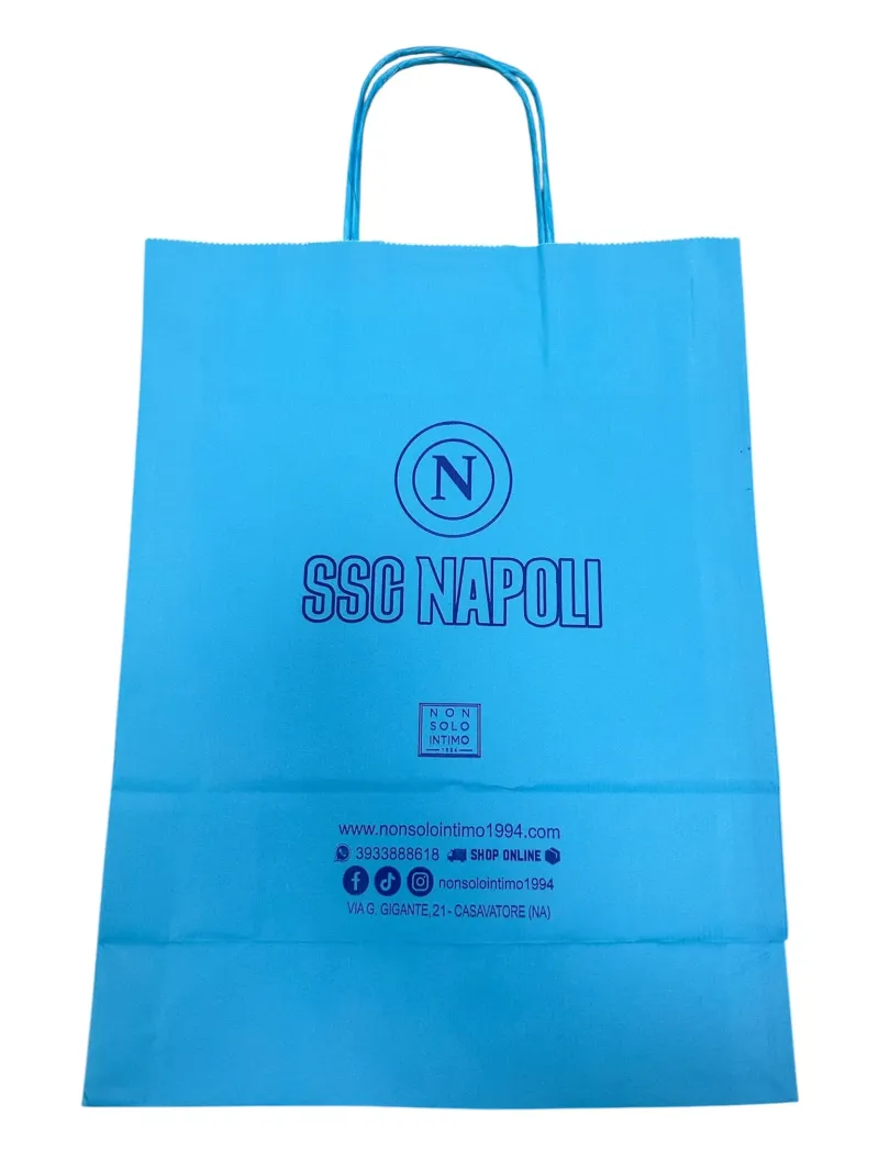 SHOPPER BAG BUSTA DI CARTA REGALO COLORE AZZURRO CON MANICO SSC NAPOLI