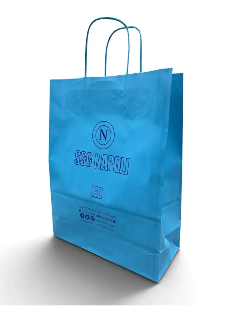 SHOPPER BAG BUSTA DI CARTA REGALO COLORE AZZURRO CON MANICO SSC NAPOLI by Non Solo Intimo 1994
