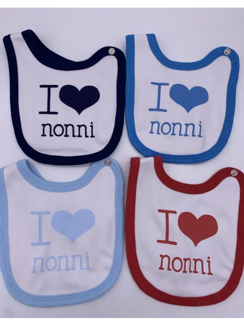 Vendita BAVETTA NEONATO I LOVE NONNI COTONE TENERI BEBE'