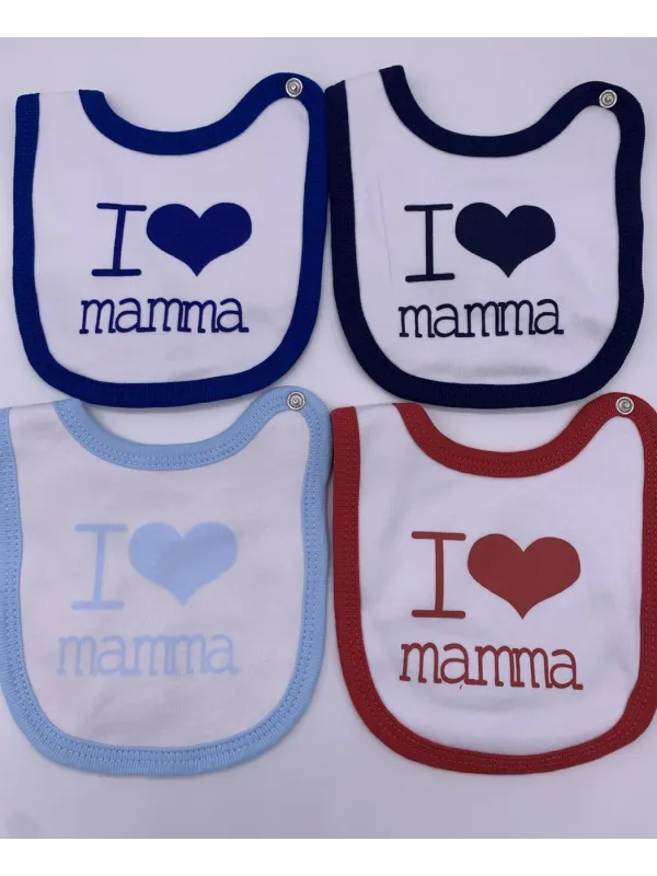Vendita BAVETTA NEONATO I LOVE MAMMA COTONE TENERI BEBE'