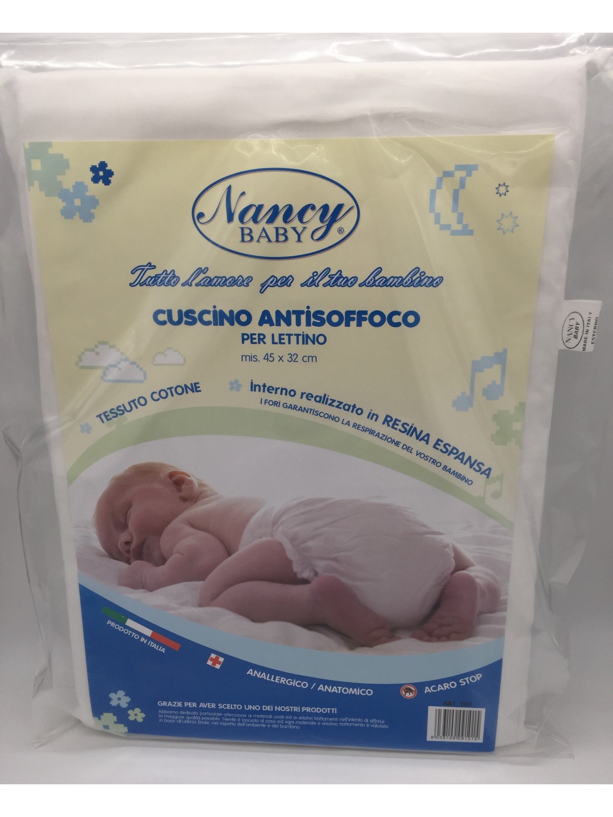 Cuscino Culla Carrozzina Neonato Antisoffoco con Tessuto Aloe 30x23 cm  3030A Baby idea