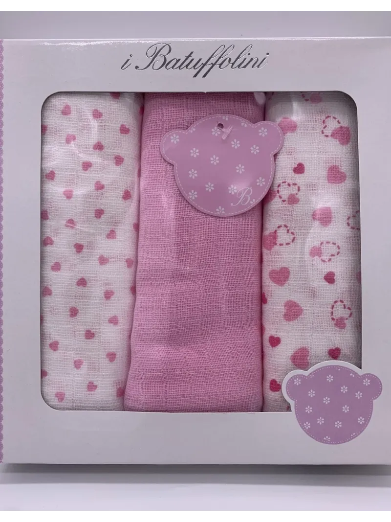 Vendita QUADRATI COTONE GARZA NEONATO 3 PEZZI MELANIE