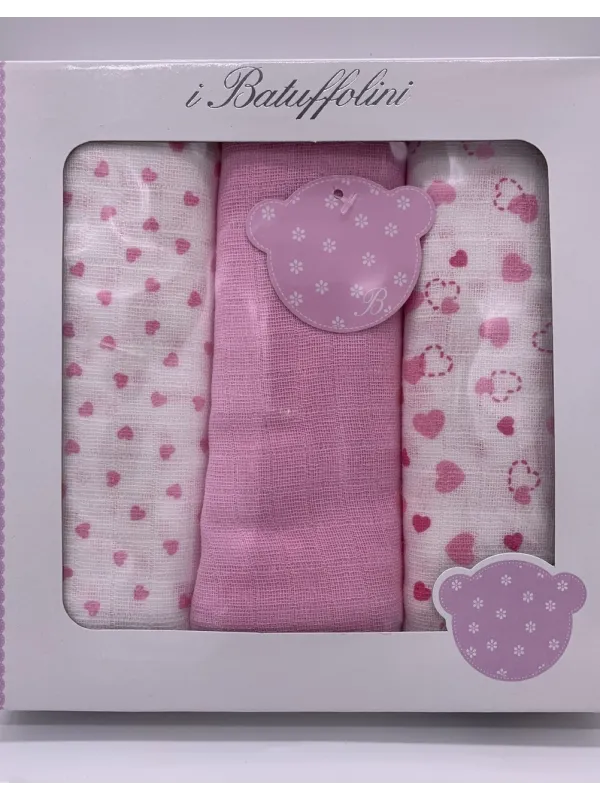 Vendita QUADRATI COTONE GARZA NEONATO 3 PEZZI MELANIE