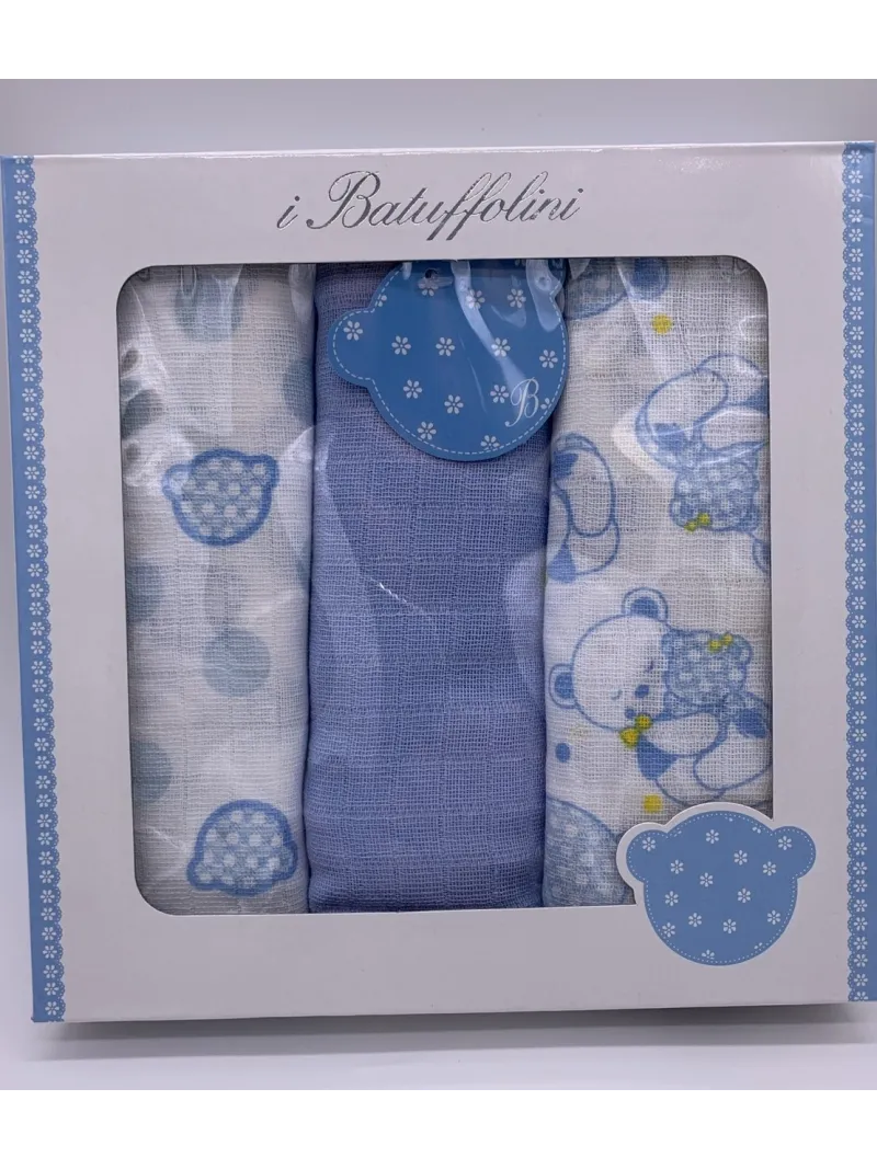 Vendita QUADRATI COTONE GARZA NEONATO 3 PEZZI MELANIE