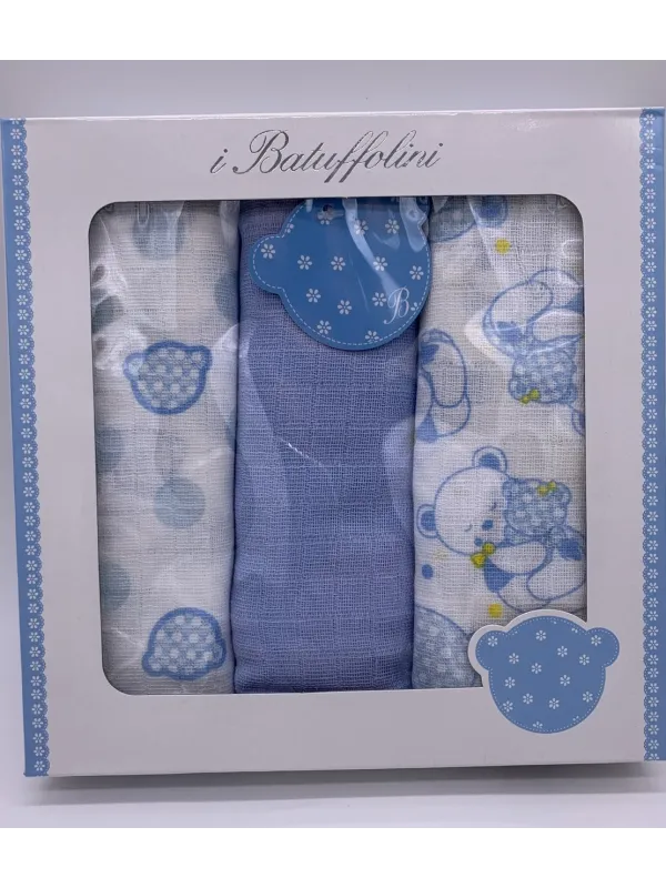 Vendita QUADRATI COTONE GARZA NEONATO 3 PEZZI MELANIE