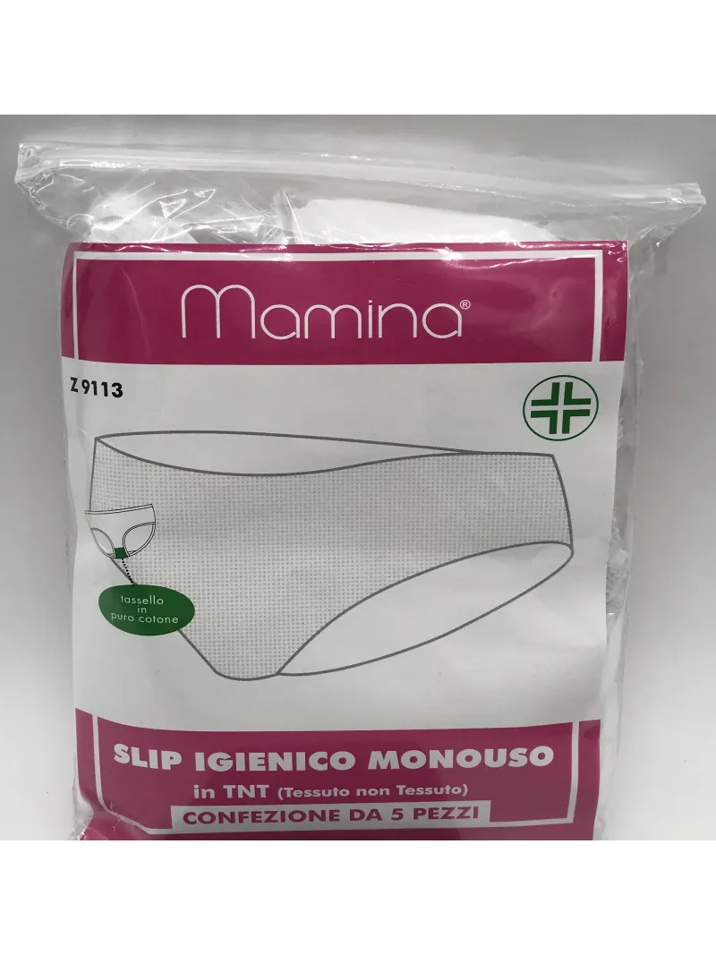 5 SLIP IGIENICO MONOUSO TNT (tessuto non tessuto) TASSELLO INTERNO COTONE MAMINA Z9113