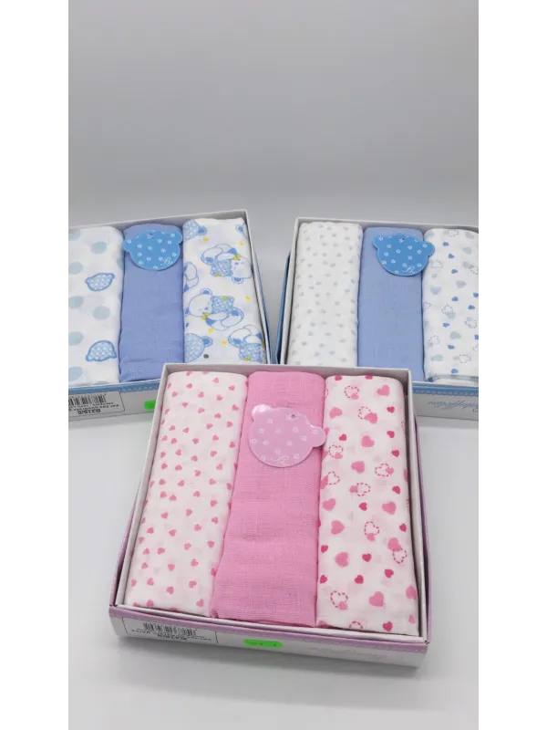 Vendita QUADRATI COTONE GARZA NEONATO 3 PEZZI MELANIE