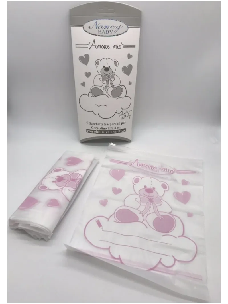 Acquista ora 5 SACCHETTI PVC TRASPARENTI CORREDINO CHIUSURA ERMETICA 25x32 NANCY BABY 555 su nonsolointimo1994.com