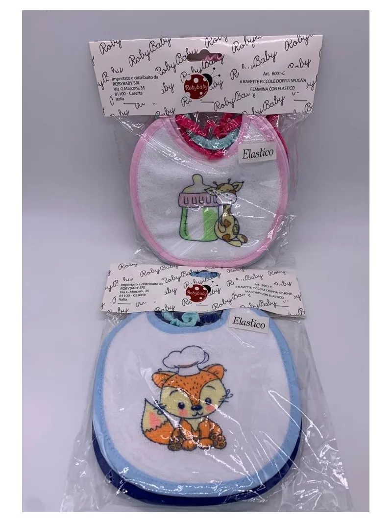 Vendita BAVETTE PICCOLE SPUGNA ELASTICO 6 PEZZI ROBY BABY