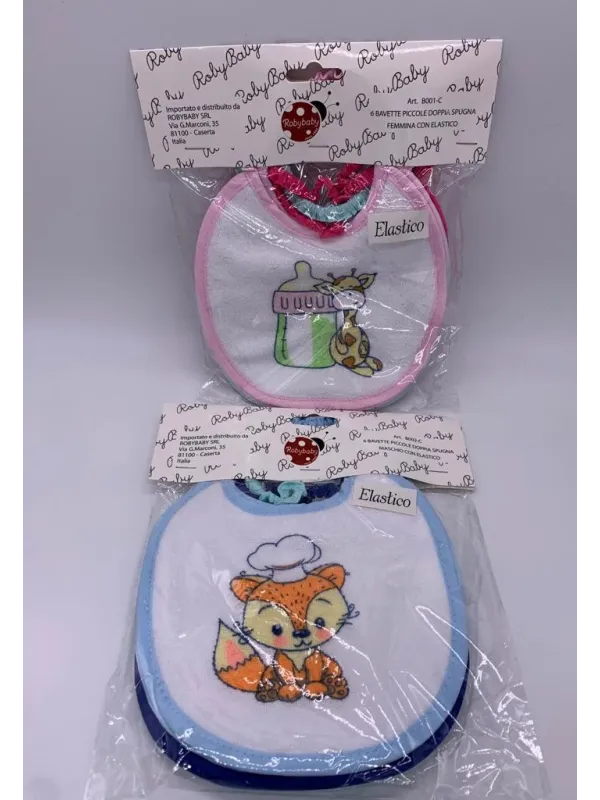Vendita BAVETTE PICCOLE SPUGNA ELASTICO 6 PEZZI ROBY BABY