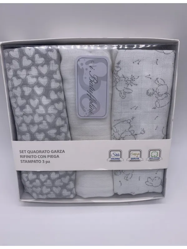 Vendita QUADRATI COTONE GARZA NEONATO 3 PEZZI MELANIE