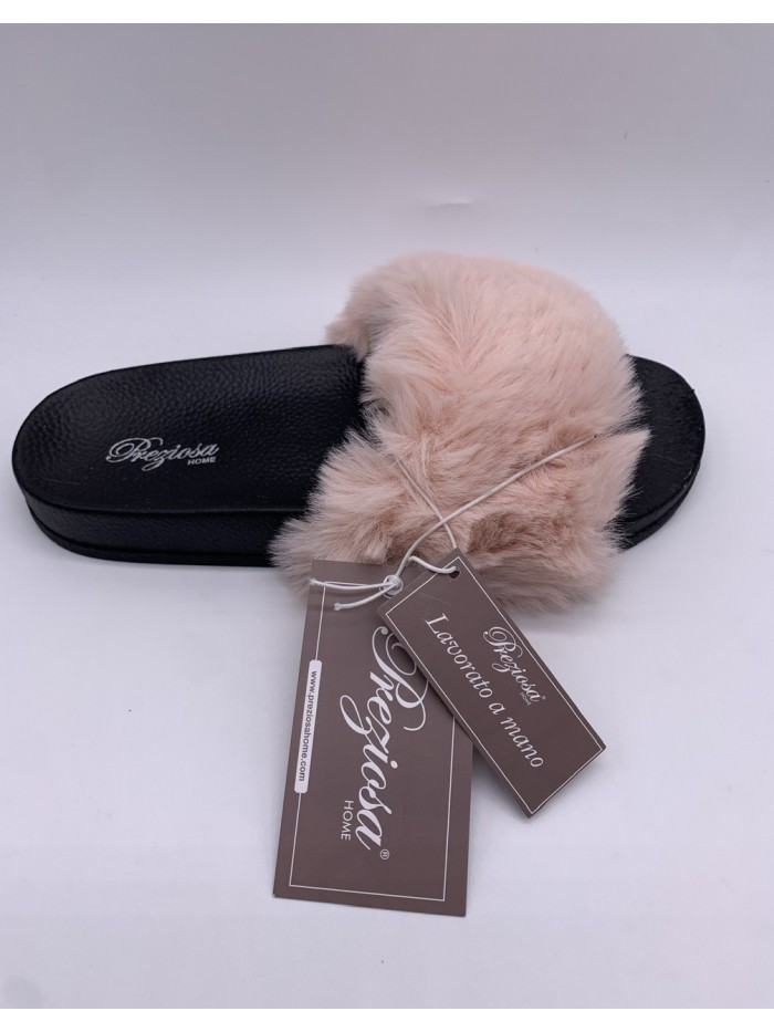 PANTOFOLA CIABATTA ANTISCIVIOLO DONNA PRIMAVERA ESTATE CON FASCIA IN PELLICCIA PREZIOSA 0039