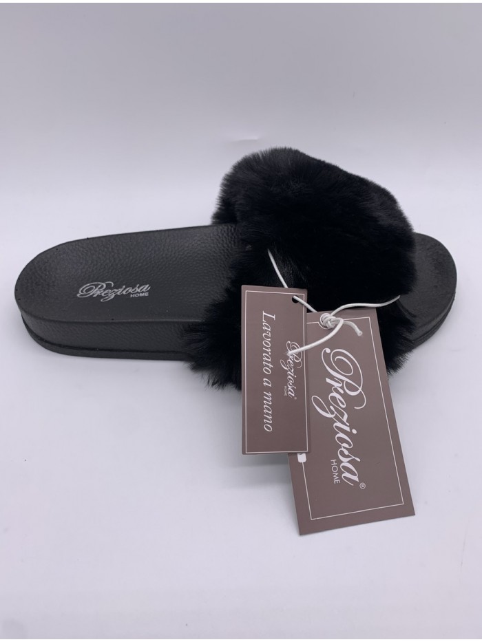 PANTOFOLA CIABATTA ANTISCIVIOLO DONNA PRIMAVERA ESTATE CON FASCIA IN PELLICCIA PREZIOSA 0039