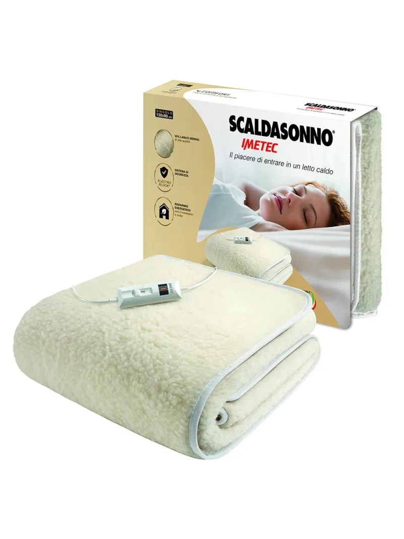 SCALDASONNO ELETTRICO CLASSIC 50% LANA E MERINOS LETTO SINGOLO 150x80cm made in italy IMETEC 16278
