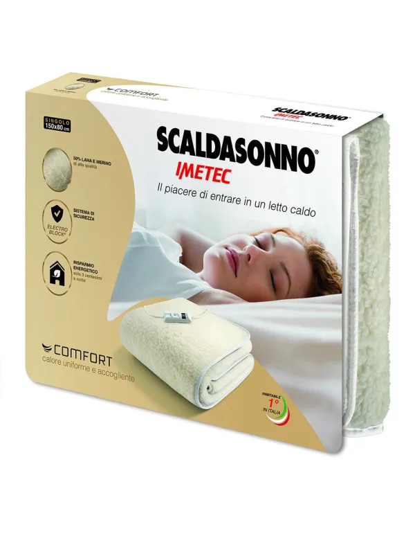 SCALDASONNO ELETTRICO CLASSIC 50% LANA E MERINOS LETTO SINGOLO 150x80cm made in italy IMETEC 16278